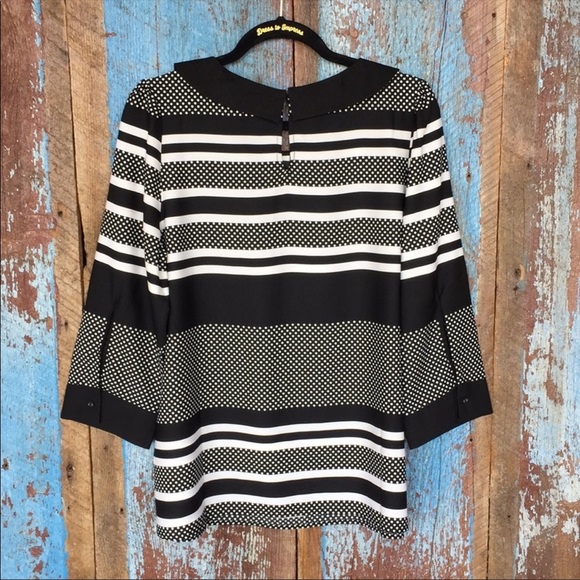 ModCloth Black Striped Polka Peter Pan Collar Top Size S - Picture 4 of 5